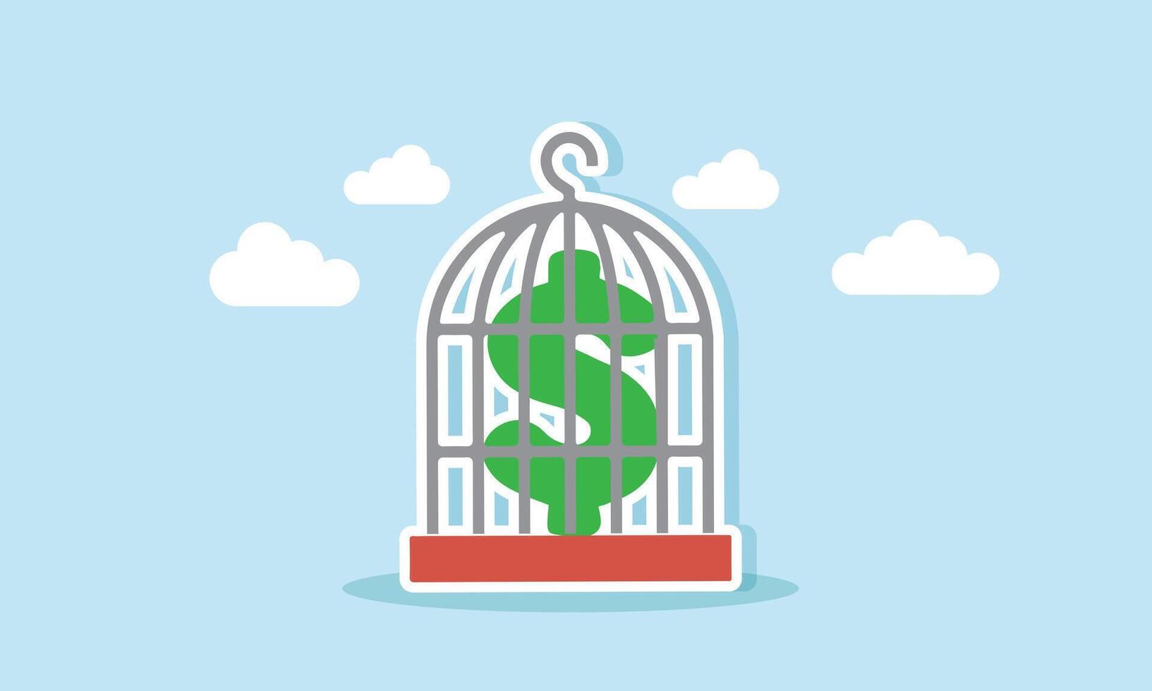 A dollar symbol is trapped in a cage, illustration of being forced to use dollars for transactions worldwide. vector