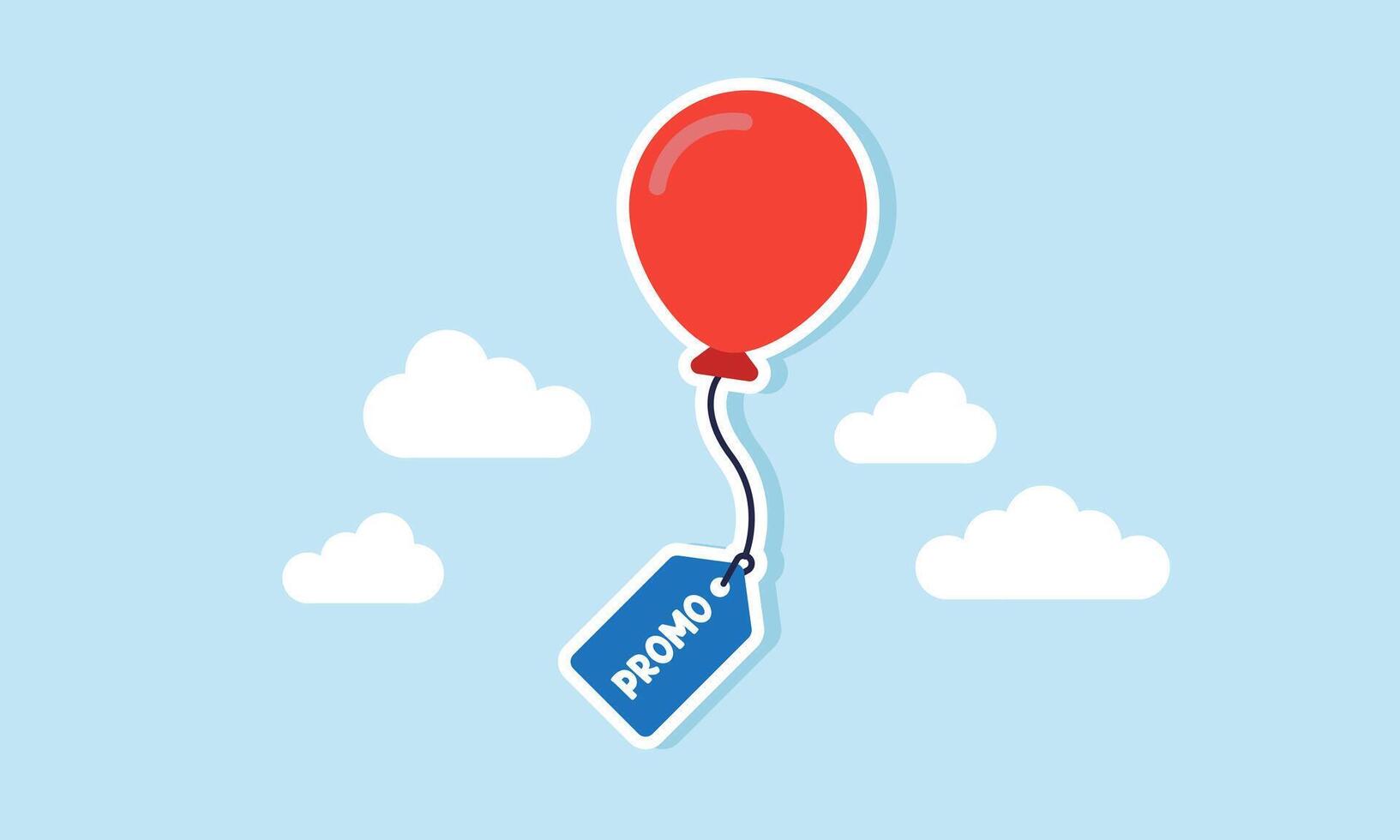 A balloon floating with a string attached to a tag labeled PROMO, illustrating the company's marketing strategy by offering promotions vector