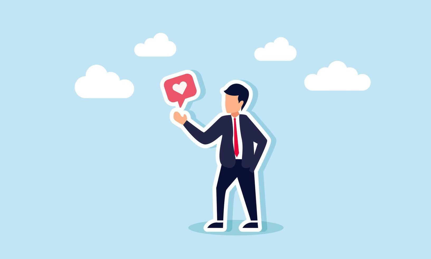 A businessman shows a like or heart sign, illustration of agreement with or appreciation for a business partner's opinion or something related to the business vector