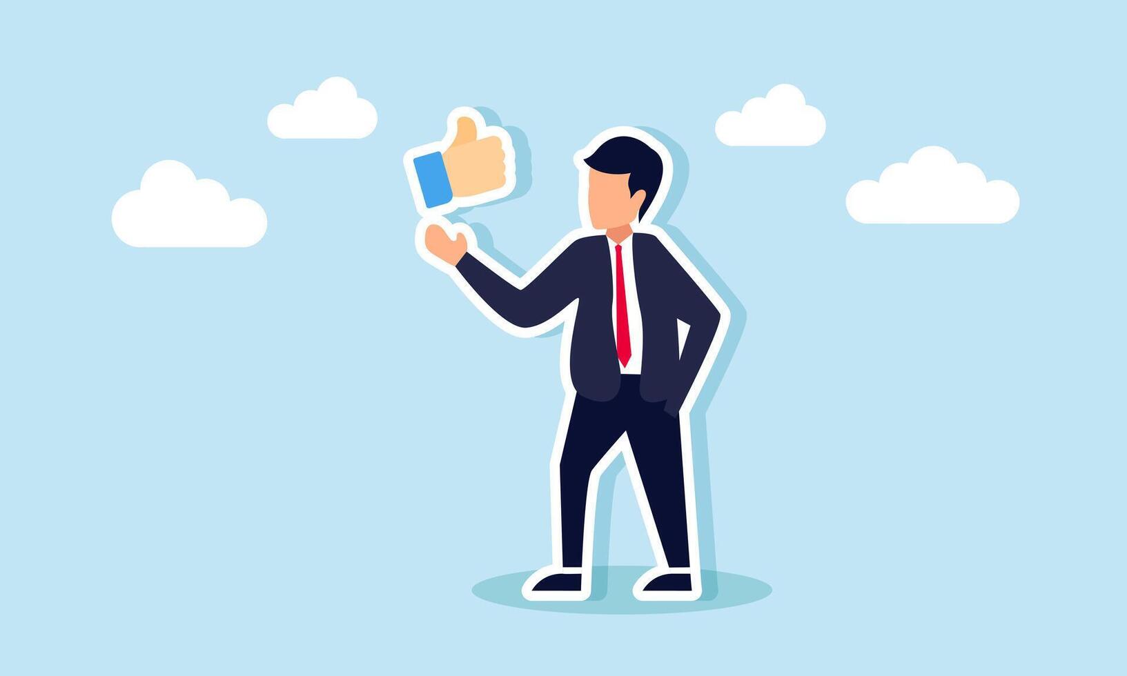 A businessman displays a like or thumbs-up sign, illustration of agreement with or appreciation for a business partner's opinion or something related to the business vector