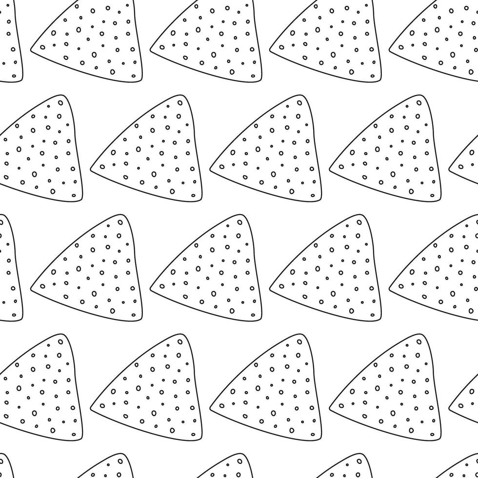Outline Nacho Chips Seamless pattern in minimalistic style. Happy Nacho Day background texture idea. Isolated on white illustration Wrapping, wallpaper or web, poster, banner, thematic cards vector