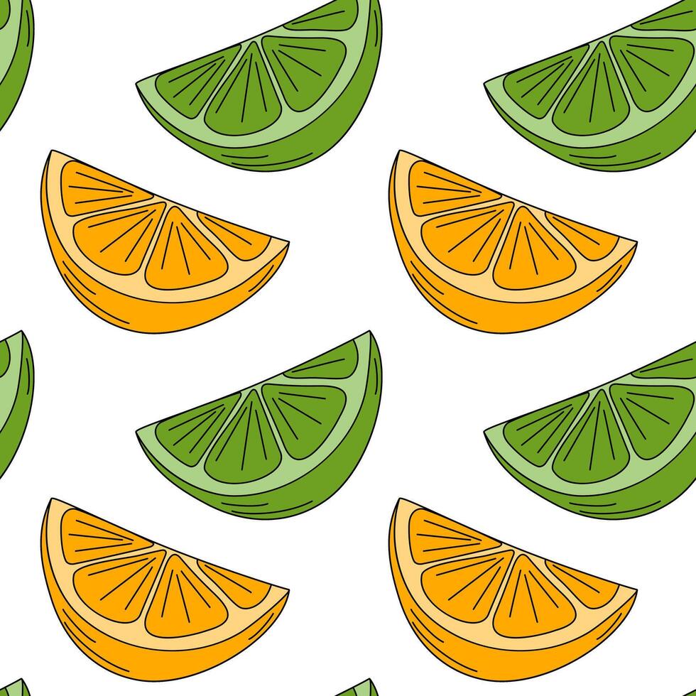 Orange and lime slice Seamless pattern in trendy soft shades. Wallpaper or cards background texture. Isolated illustration Web promo backdrop, cards posters, banner, brochures, greeting, label vector
