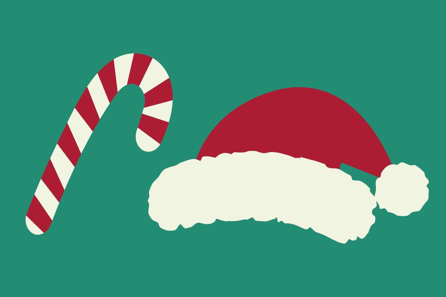 Candy Cane and Santa Claus cap in trendy Christmas colors. New Year greeting design element concept. Isolated illustration Thematic or greeting, invitation cards, posters, leaflets or web promo vector