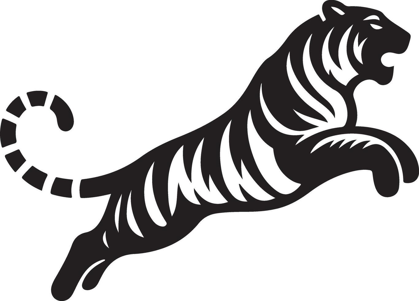 Jumping Tiger black white, logo, angry vector