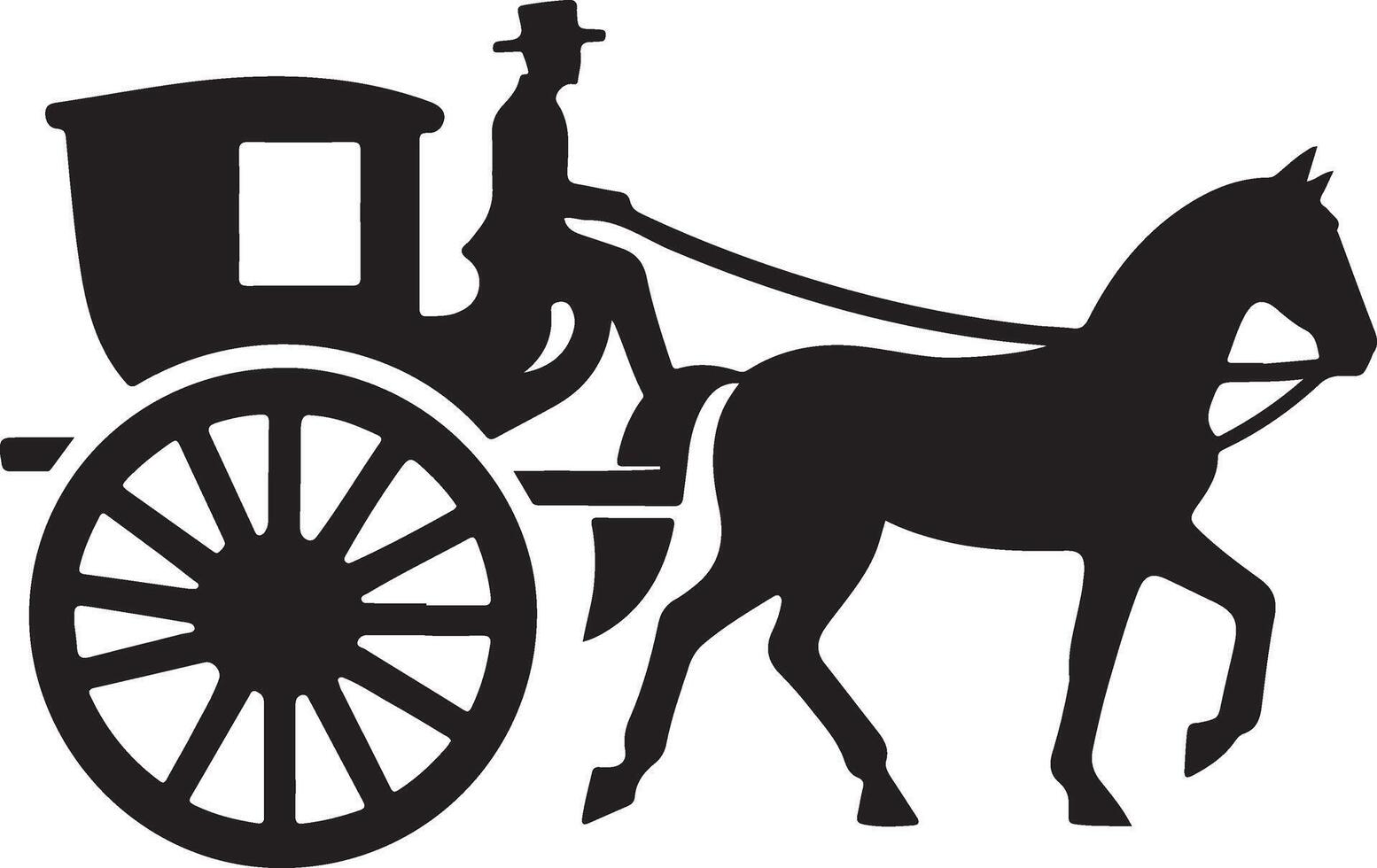 Carriage drawn by four hors silhouettes, four-in-hand horse-drawn traveling carriage realistic illustration vector
