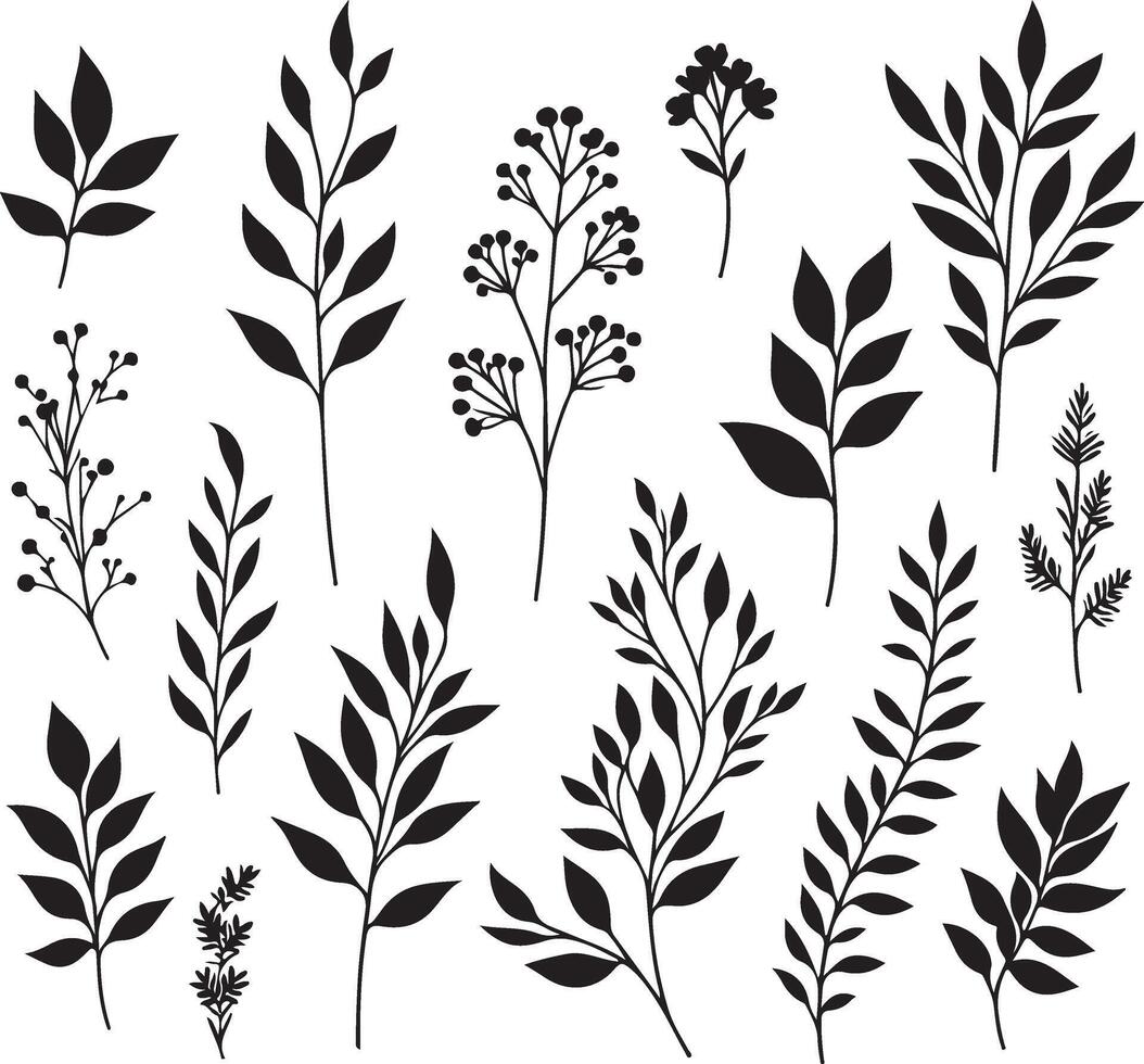 Leaf branch wreath rustic set. Hand drawn sketch doodle style leaf vector