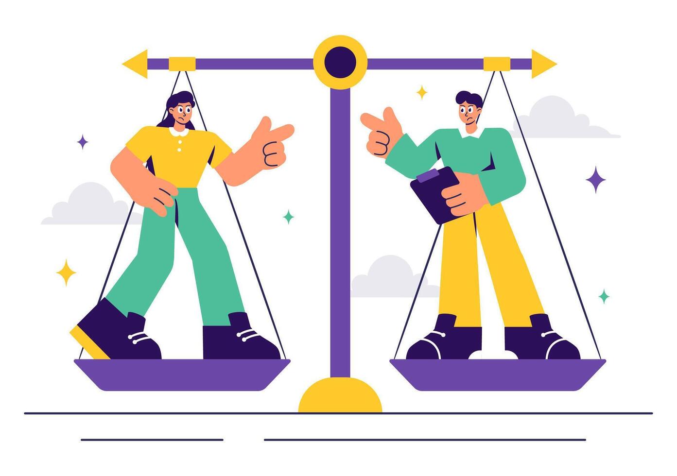 Illustration of Disagreement Resolution Between Groups in a Cartoon Background vector
