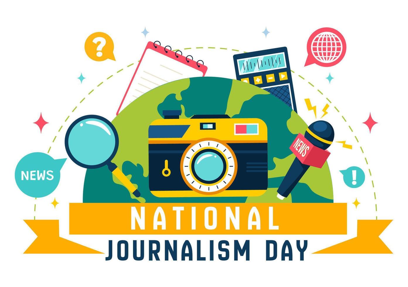 Global Journalism Day Illustration Appreciating the Contribution of Journalists with Newsroom Tools Design vector