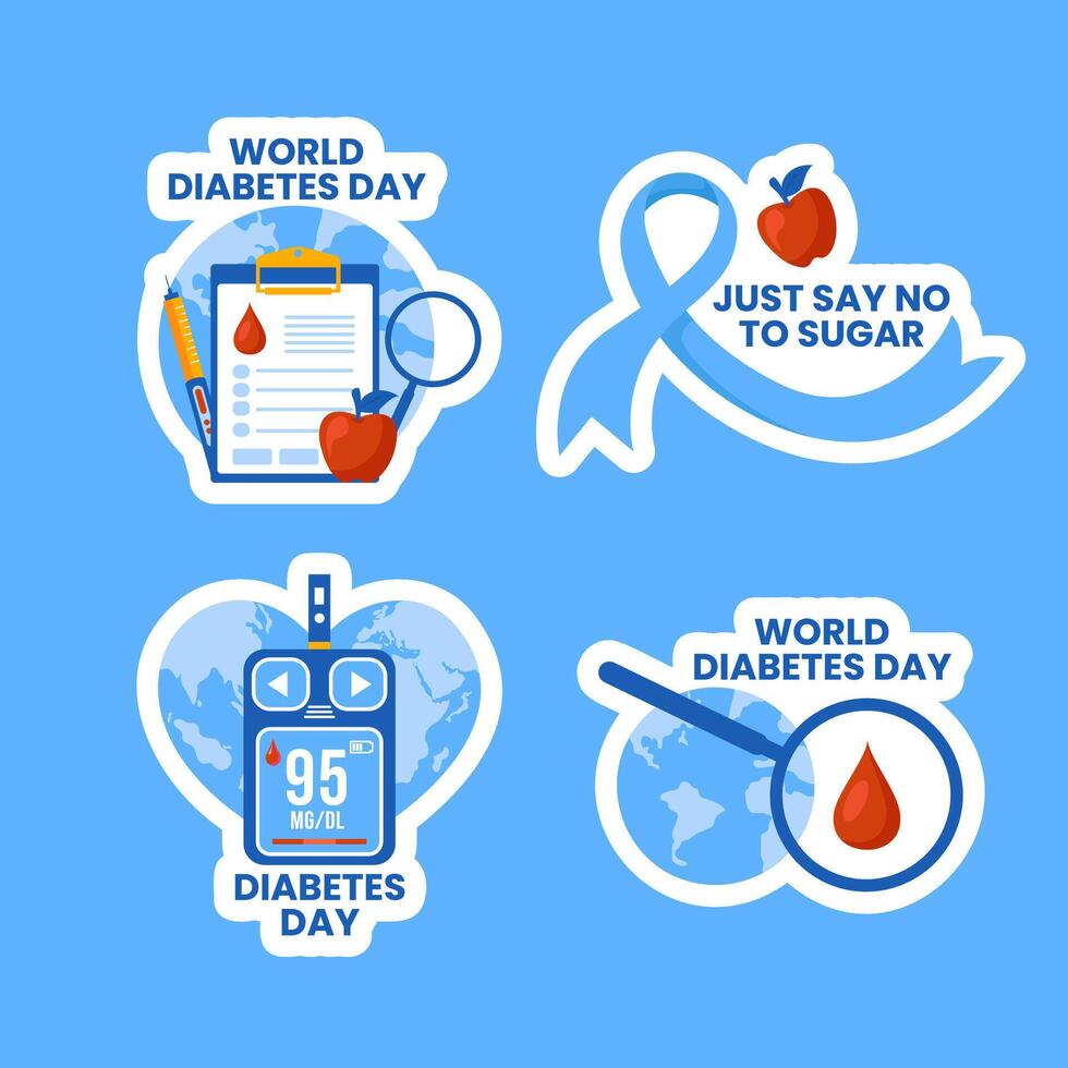 Diabetes Prevention Awareness Day Social Media Label Flat Cartoon Template Illustration vector