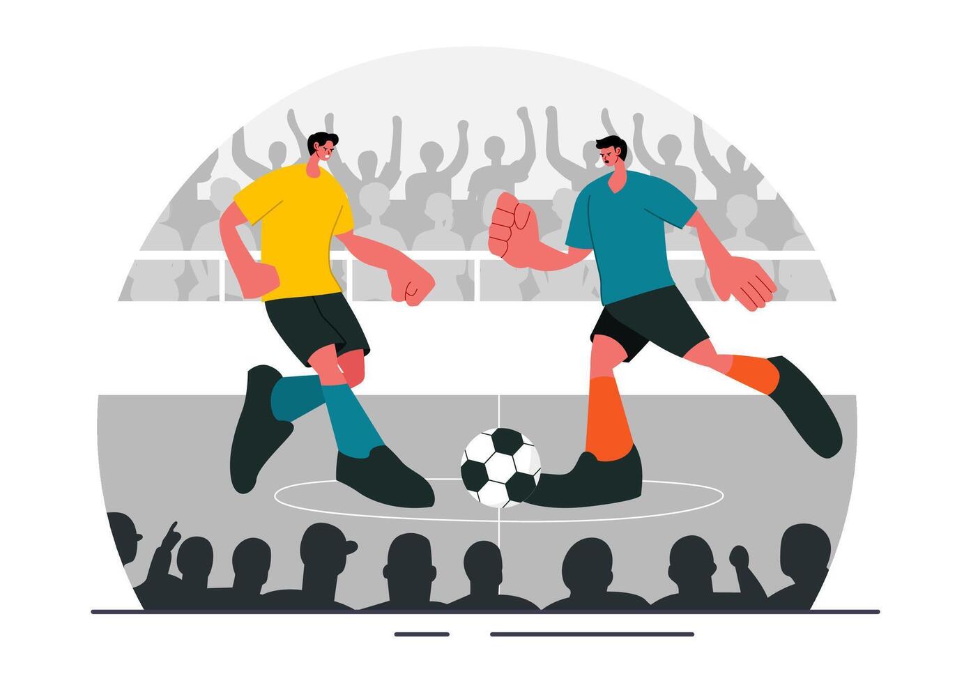 Illustration of Soccer or Futsal Championship with Players Shooting, Dribbling, and Competing vector