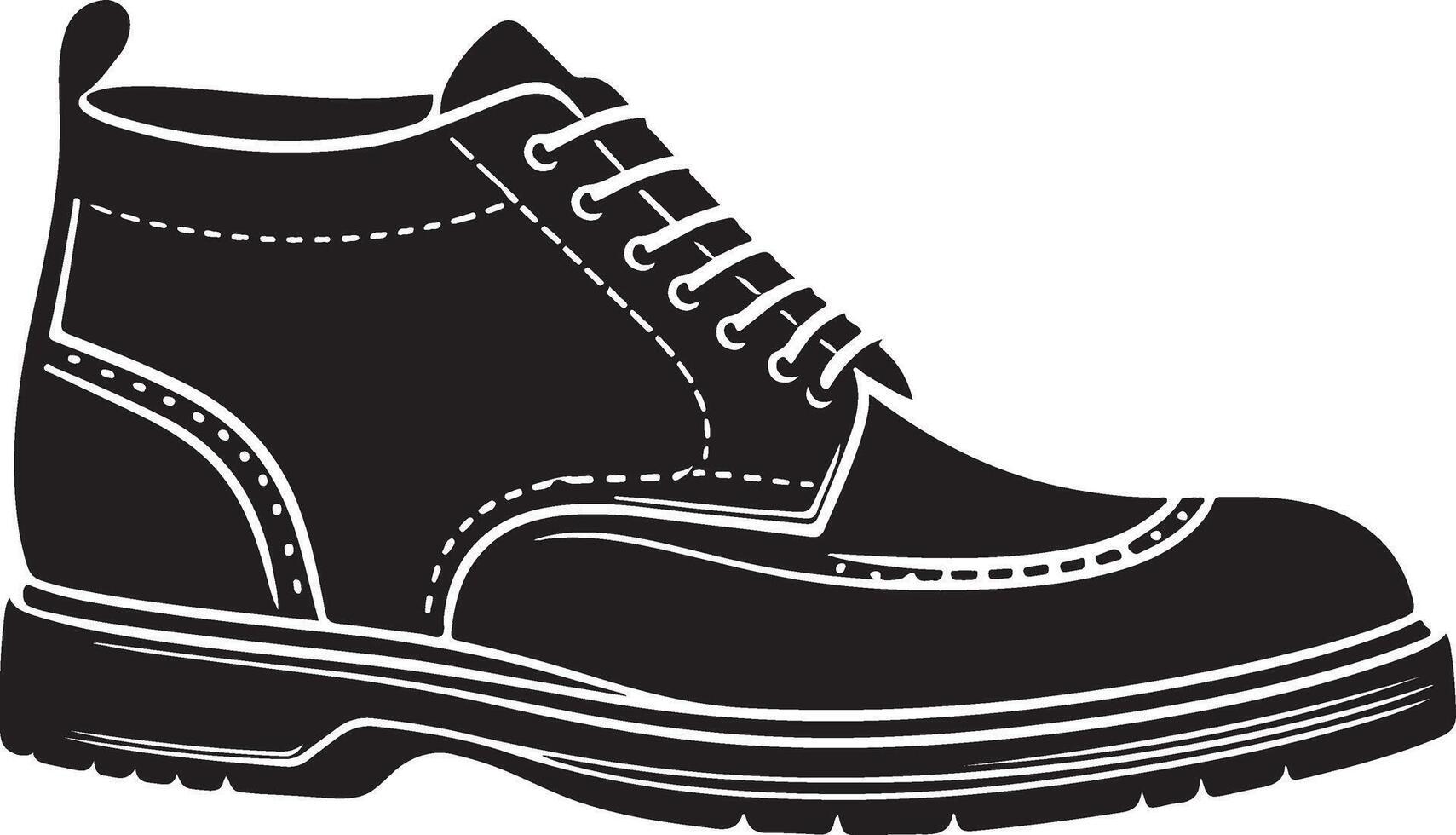 Sneakers shoe white and black color with outline. Sneaker side view flat design concept vector
