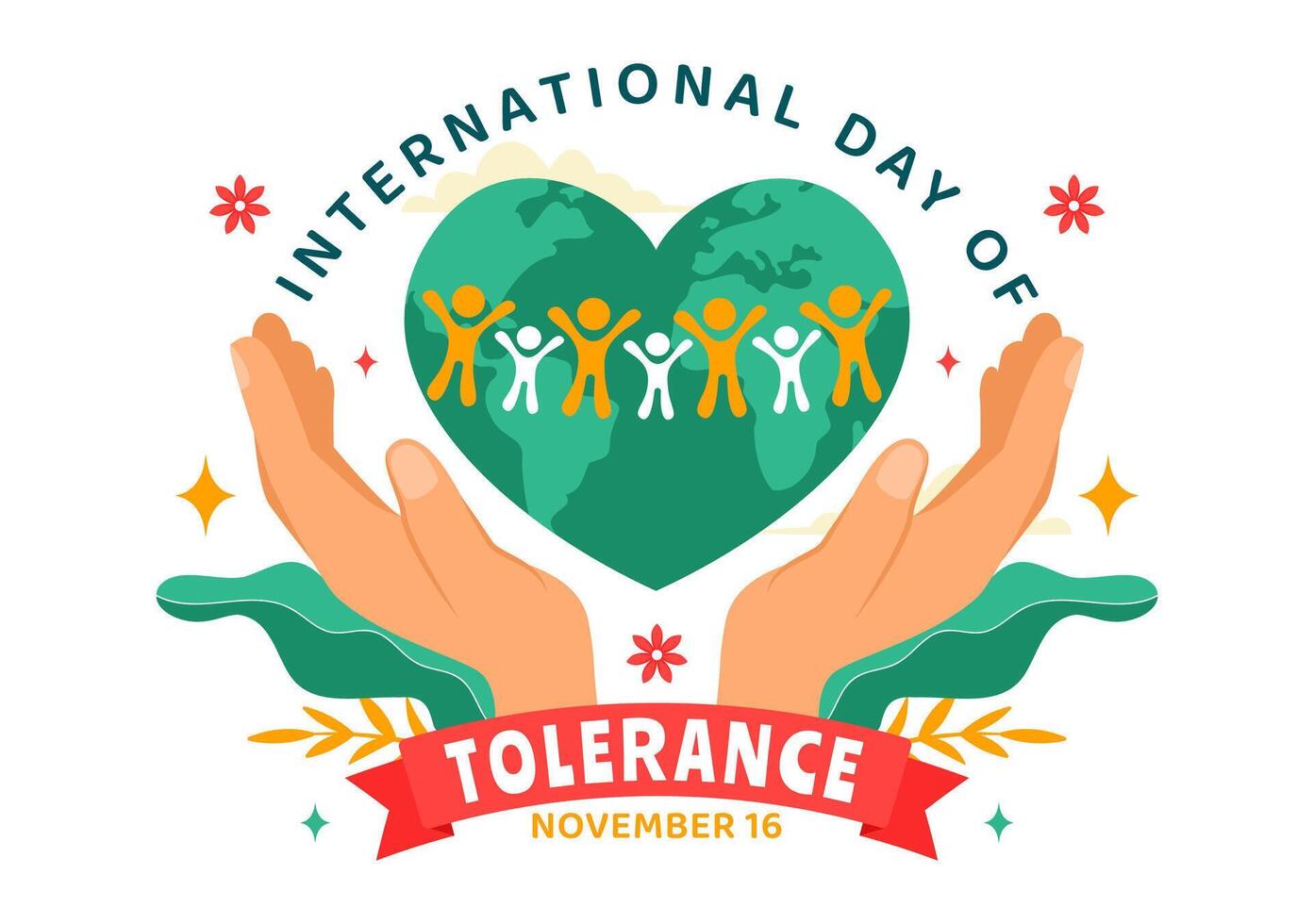 International Day of Tolerance, Joined Hands for Unity and Solidarity in Flat Style vector