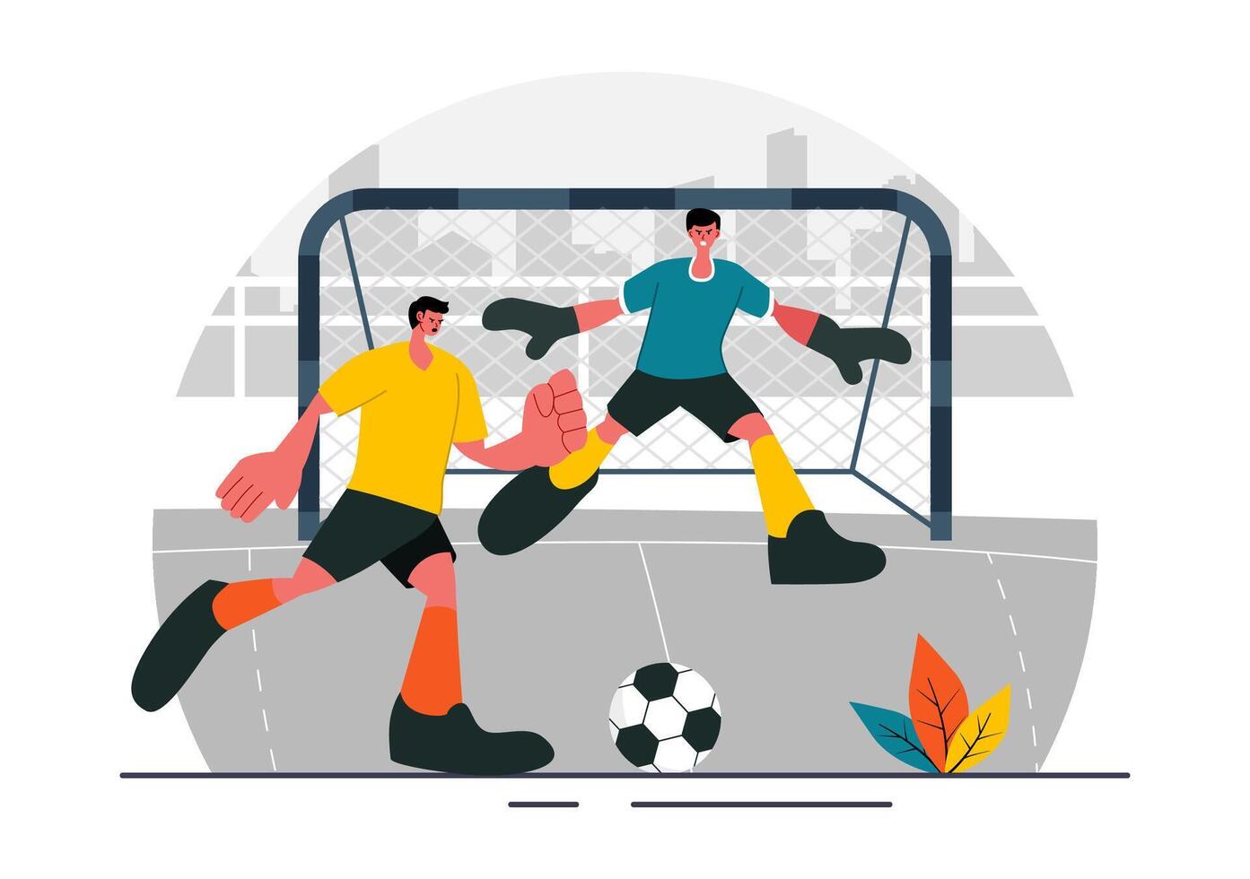 Football, Soccer, or Futsal Players Shooting and Dribbling in a Sports Championship Flat Style Illustration vector