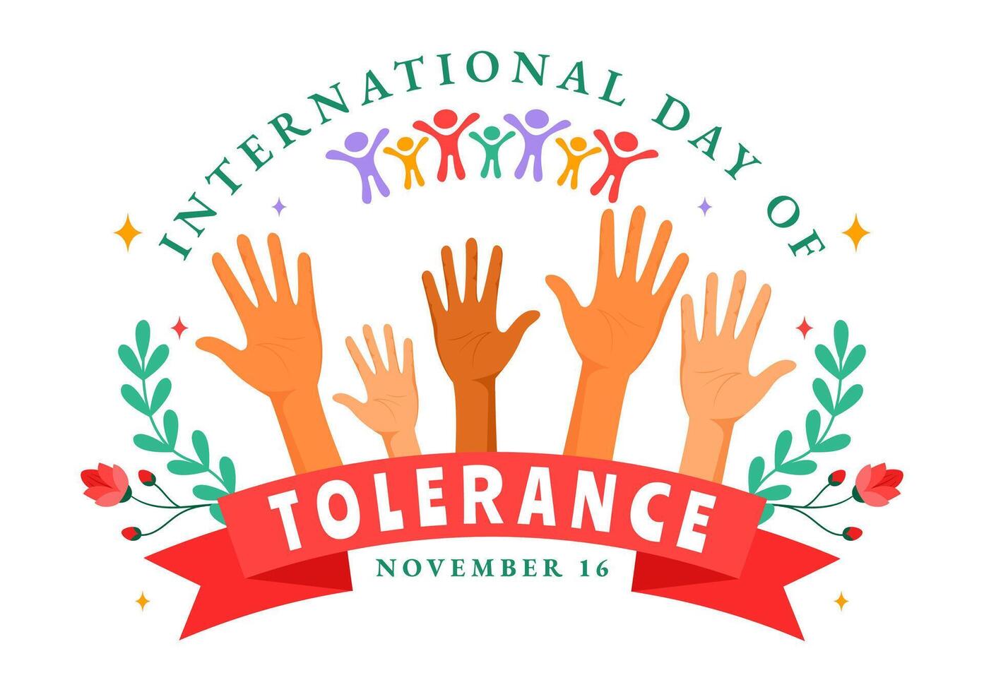 November 16 Tolerance Day Art with Diverse Hands Holding Together for Unity vector