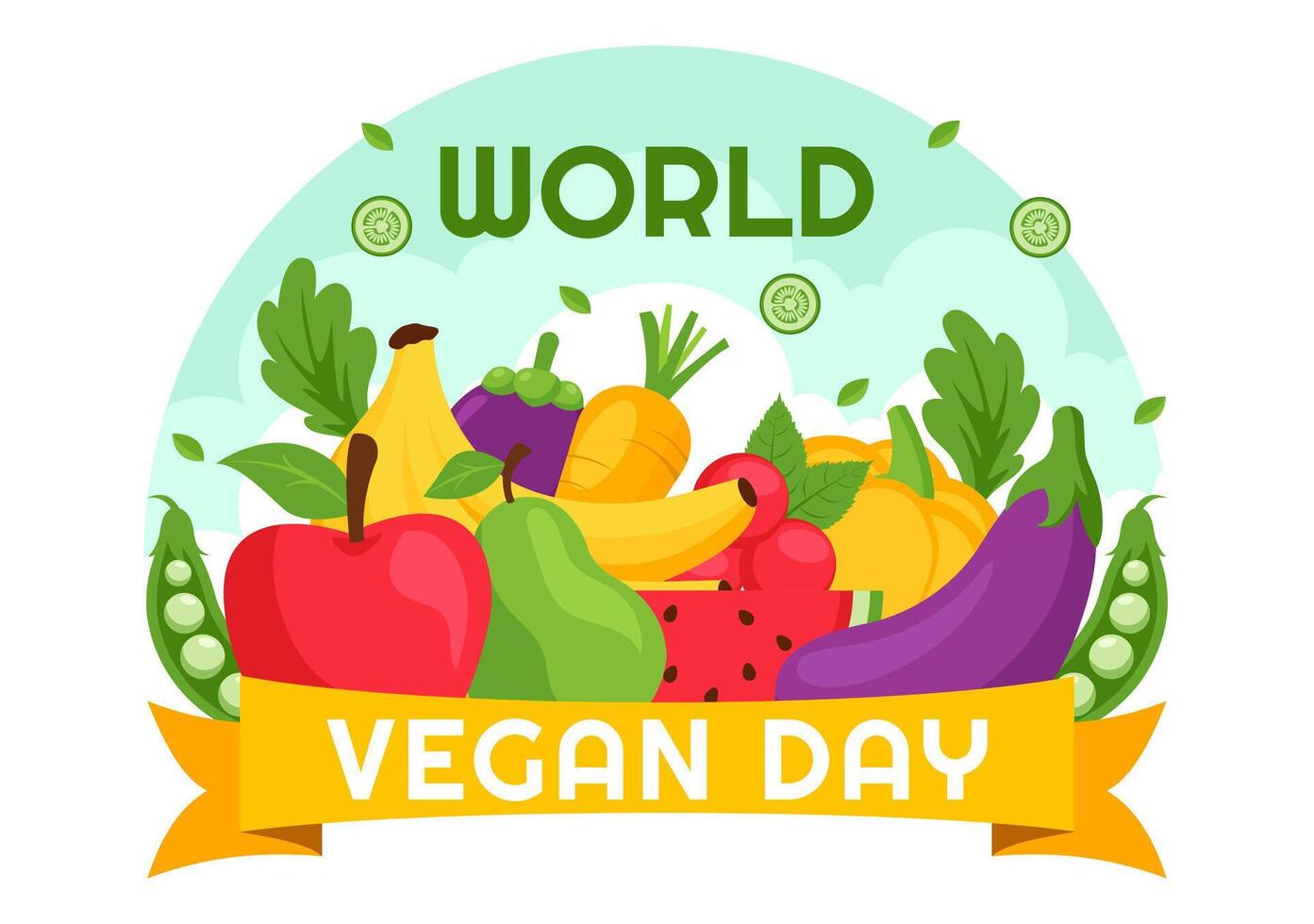Illustration of World Vegan Day with a Mix of Vegetables in Flat Cartoon Style vector