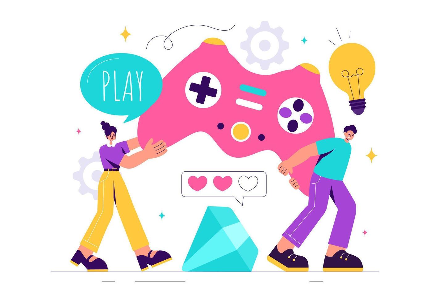 Cartoon of Game Developers with Gamepads, Fighting on Consoles and Mobile Platforms vector