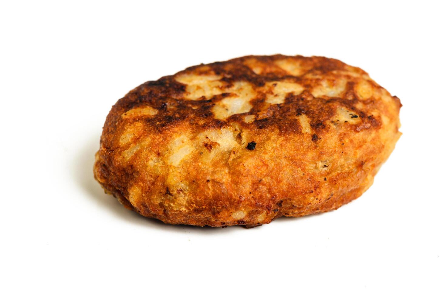 Fried breaded cutlet isolated on white background photo