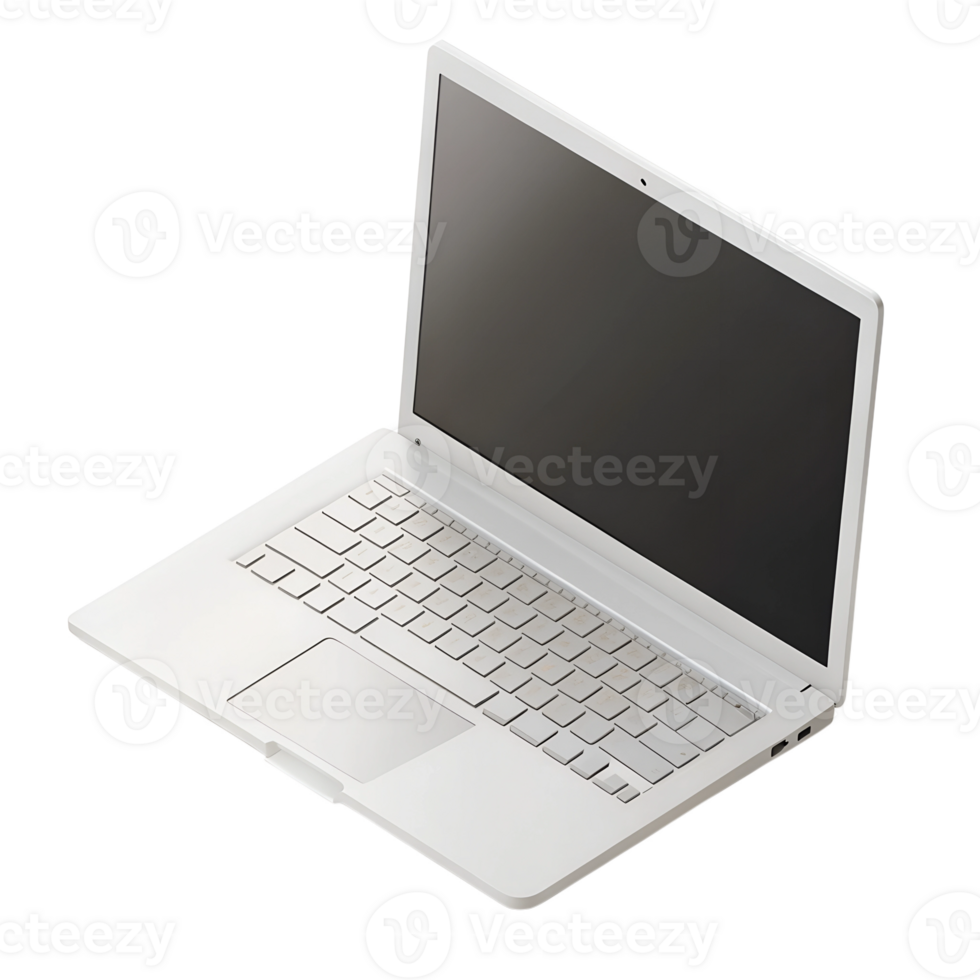 white laptop, transparent background, 3D Rendering, isometric png