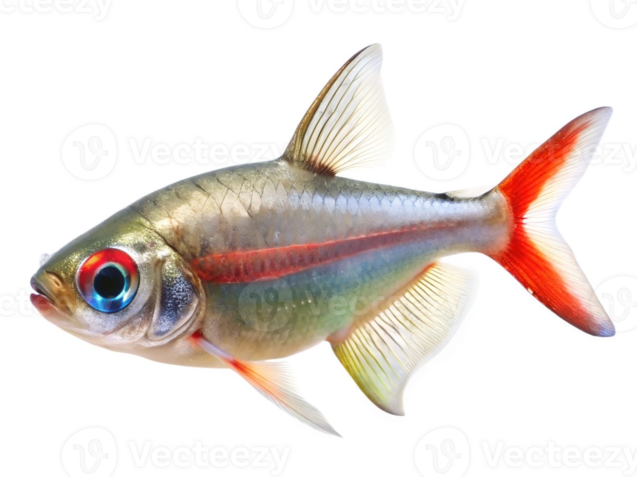 Redeye Tetra swimming, isolated on a transparent background png
