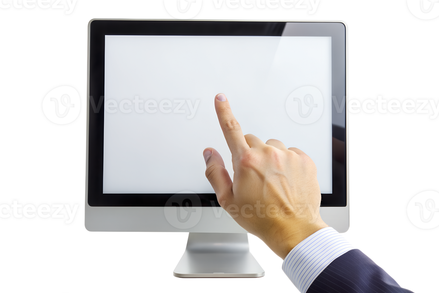 close-up Touch finger white screen desktop computer isolated on transparent background png