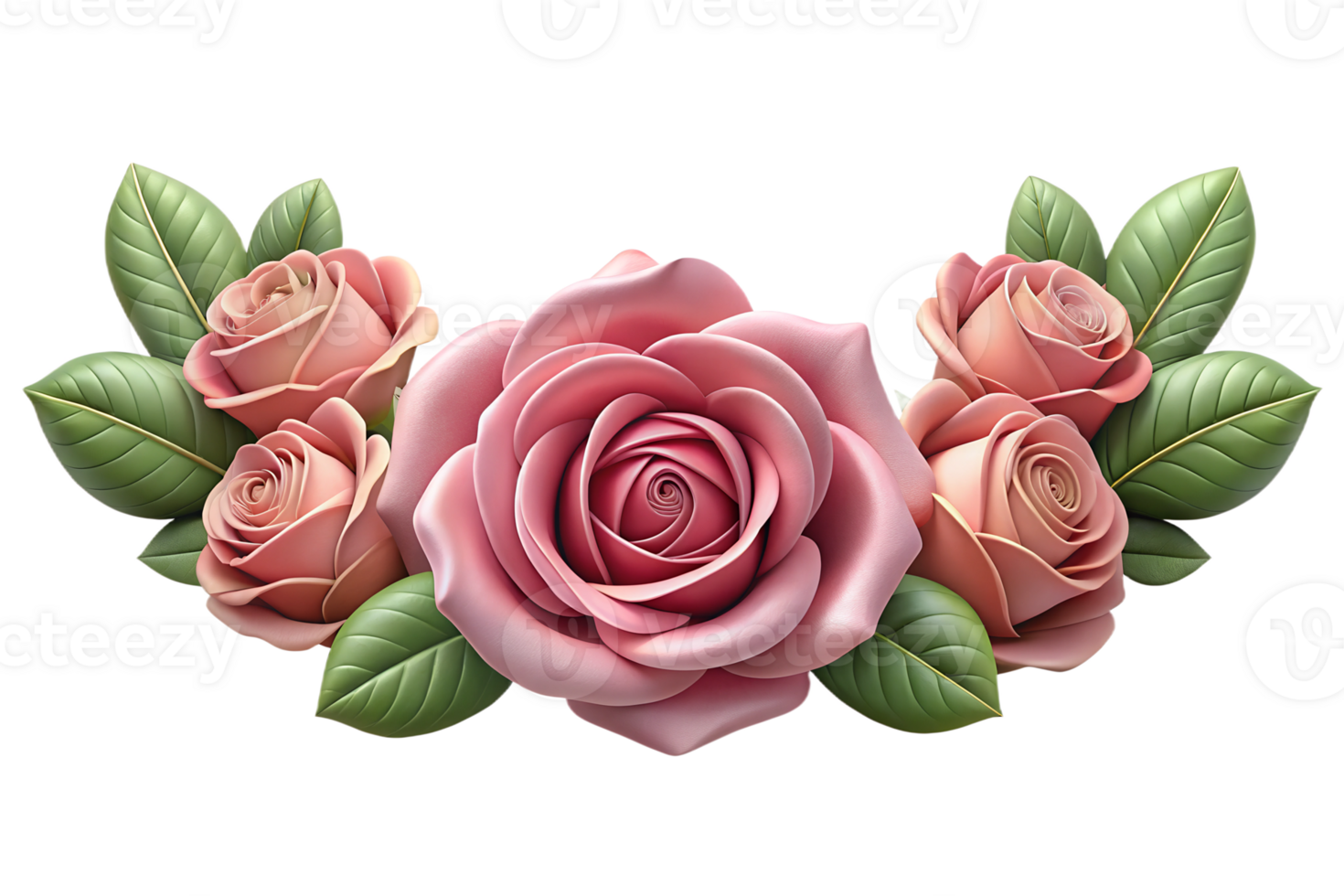 3d rendering style, a collection of pink and red roses, In design isolated on a transparent background png