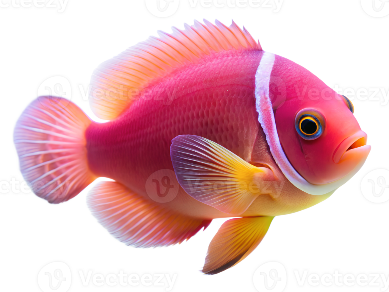 Pink Skunk Clownfish swimming, isolated on a transparent background png