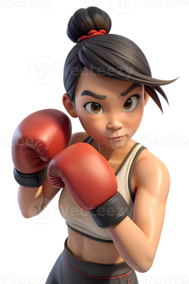illustrations of cute asian young women She is practicing boxing, punching at the camera, isolated on transparent background png