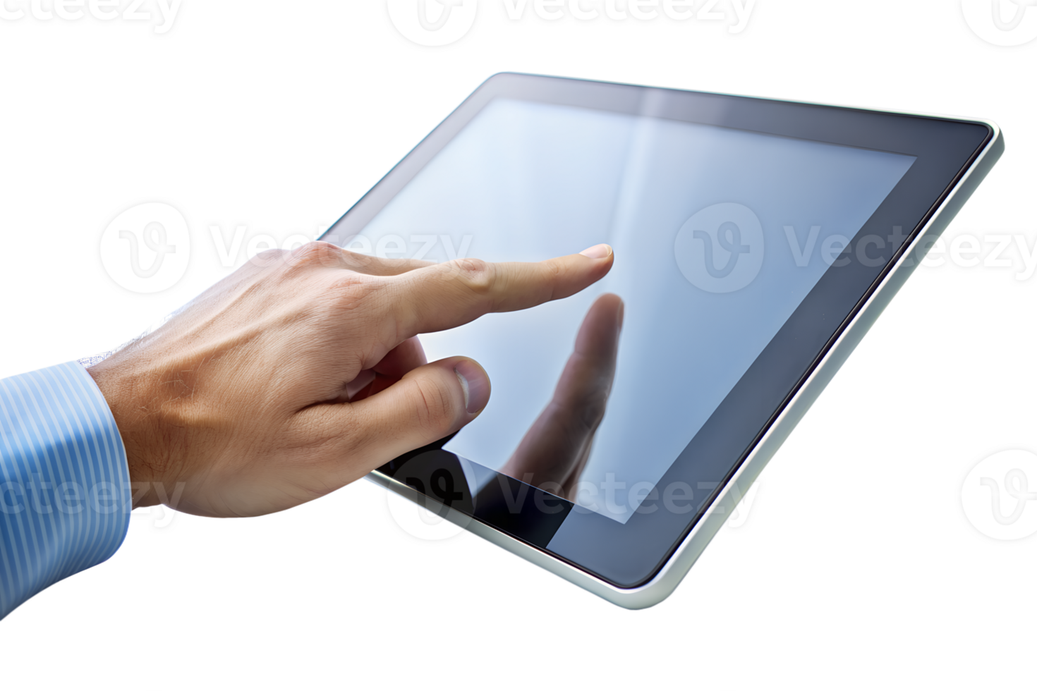 close-up finger touching empty screen tablet isolated on transparent background png