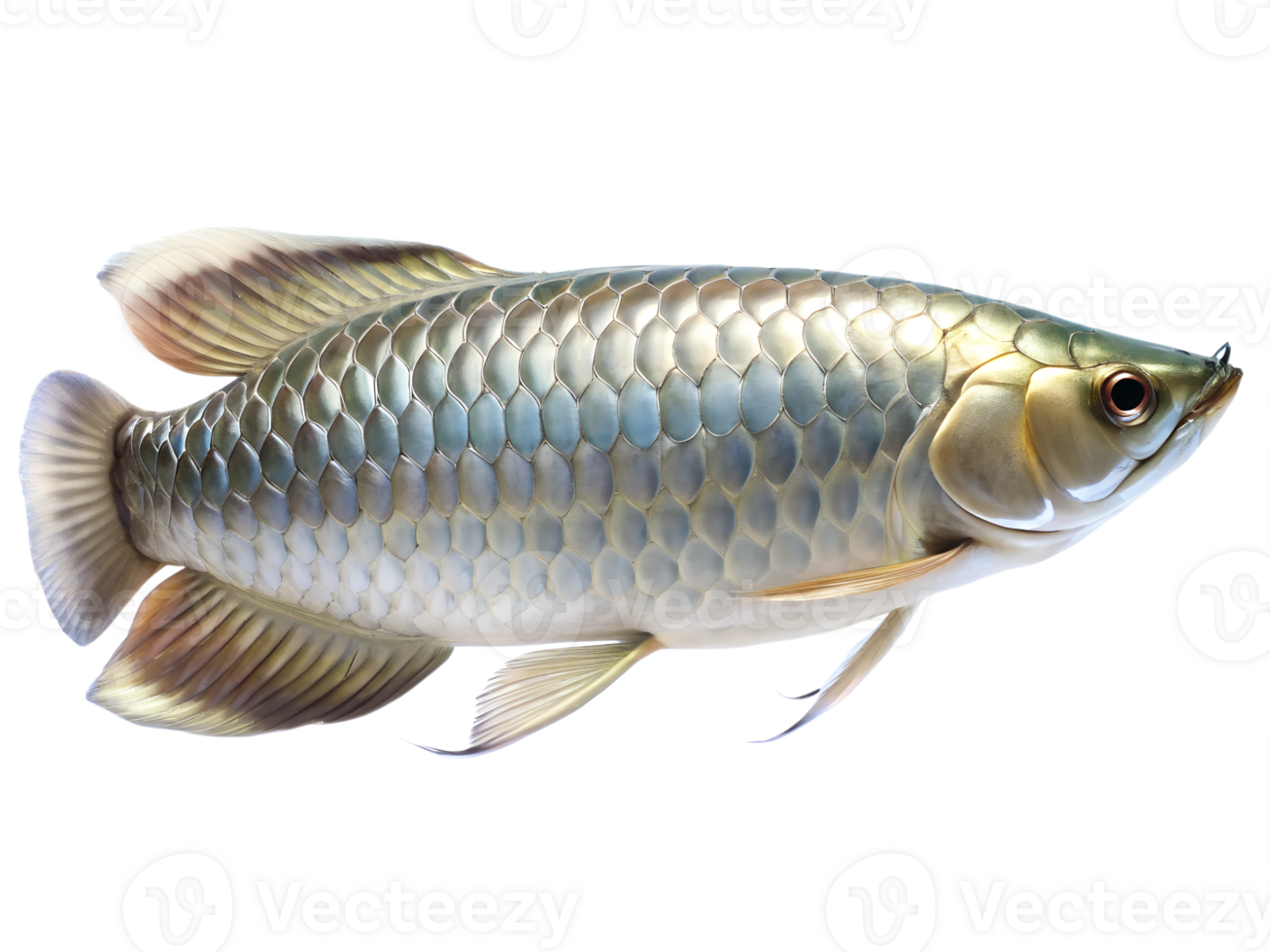 Silver Arowana fish swiming isolated on a transparent background png