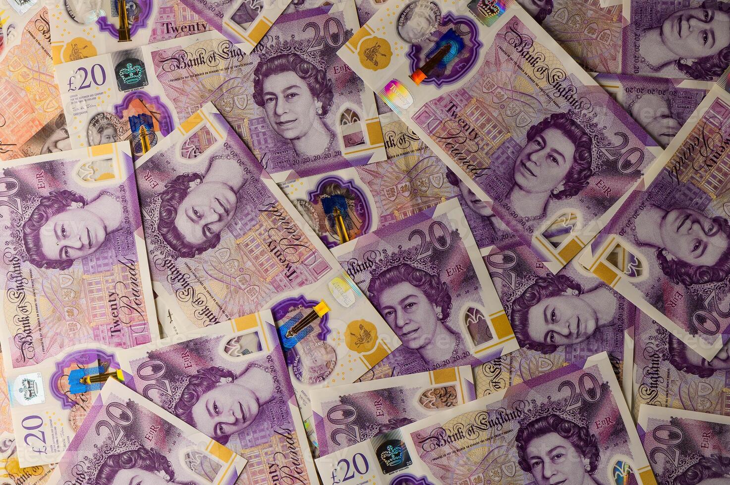 A plan view of pound sterling bank notes. 3 photo