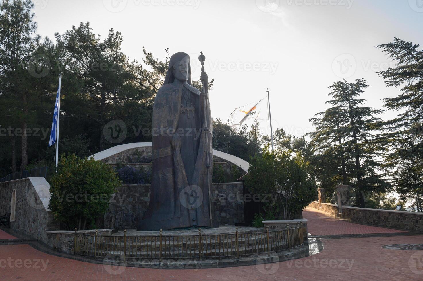 monumental bronze statue of makarios the third, first president of cyprus and archbishop, in troodos mountains photo