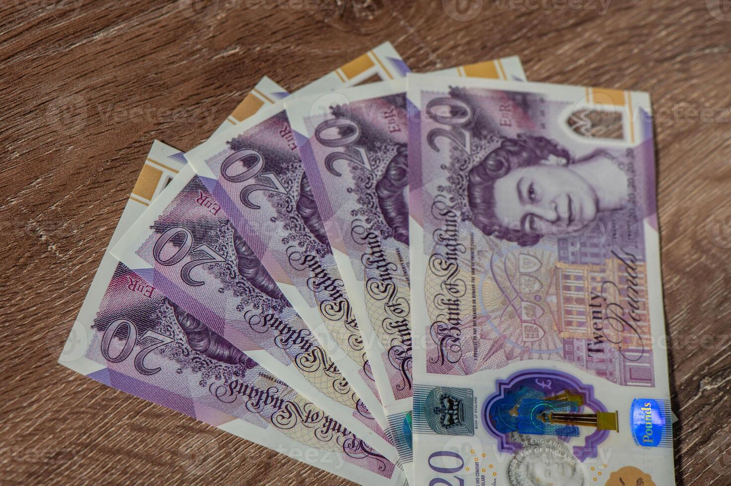 A plan view of pound sterling bank notes. 6 photo