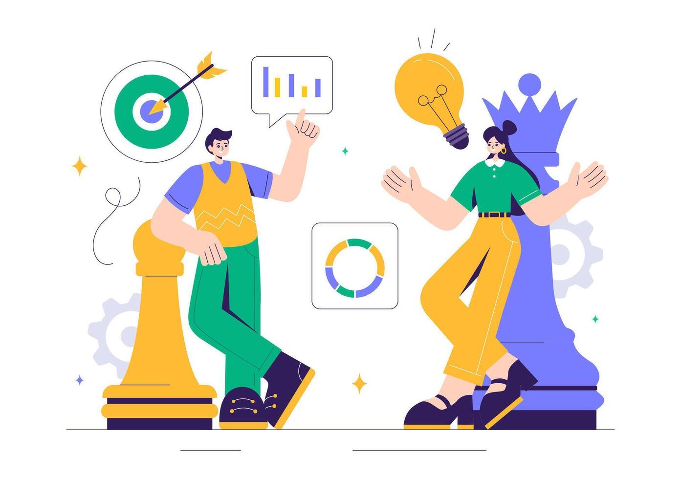 Chess Strategy Game Illustration for Analyzing Market Competitors and Planning Success in a Flat Design vector