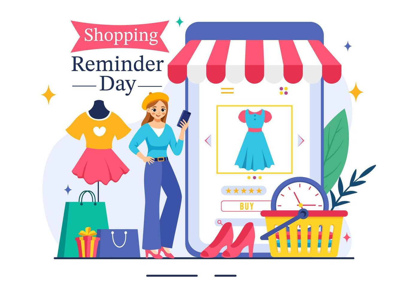 26th November Shopping Reminder Day Design Featuring Paper Bag and Purchases in National Flat Style vector
