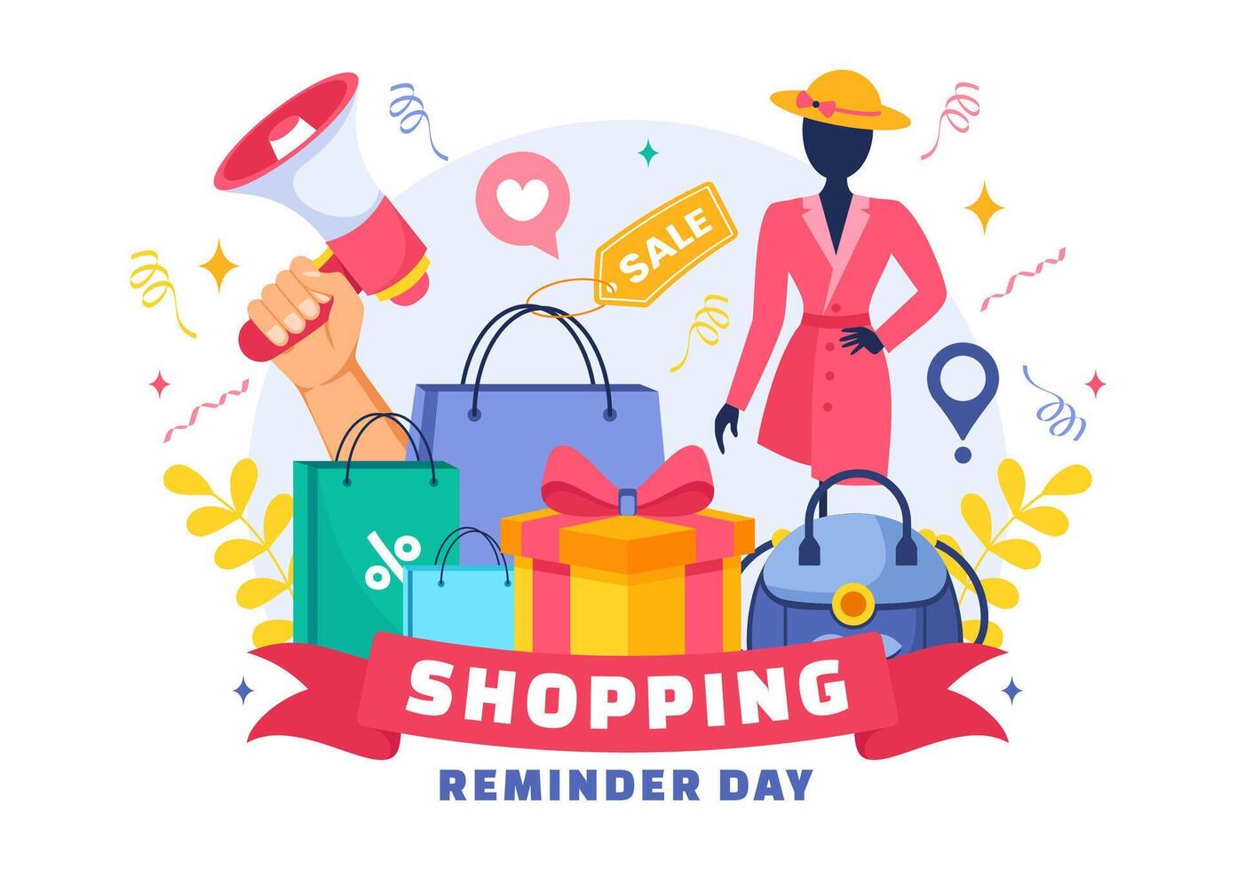 National Shopping Reminder Day Illustration for 26th November with Goods and Paper Bags in Flat Style vector