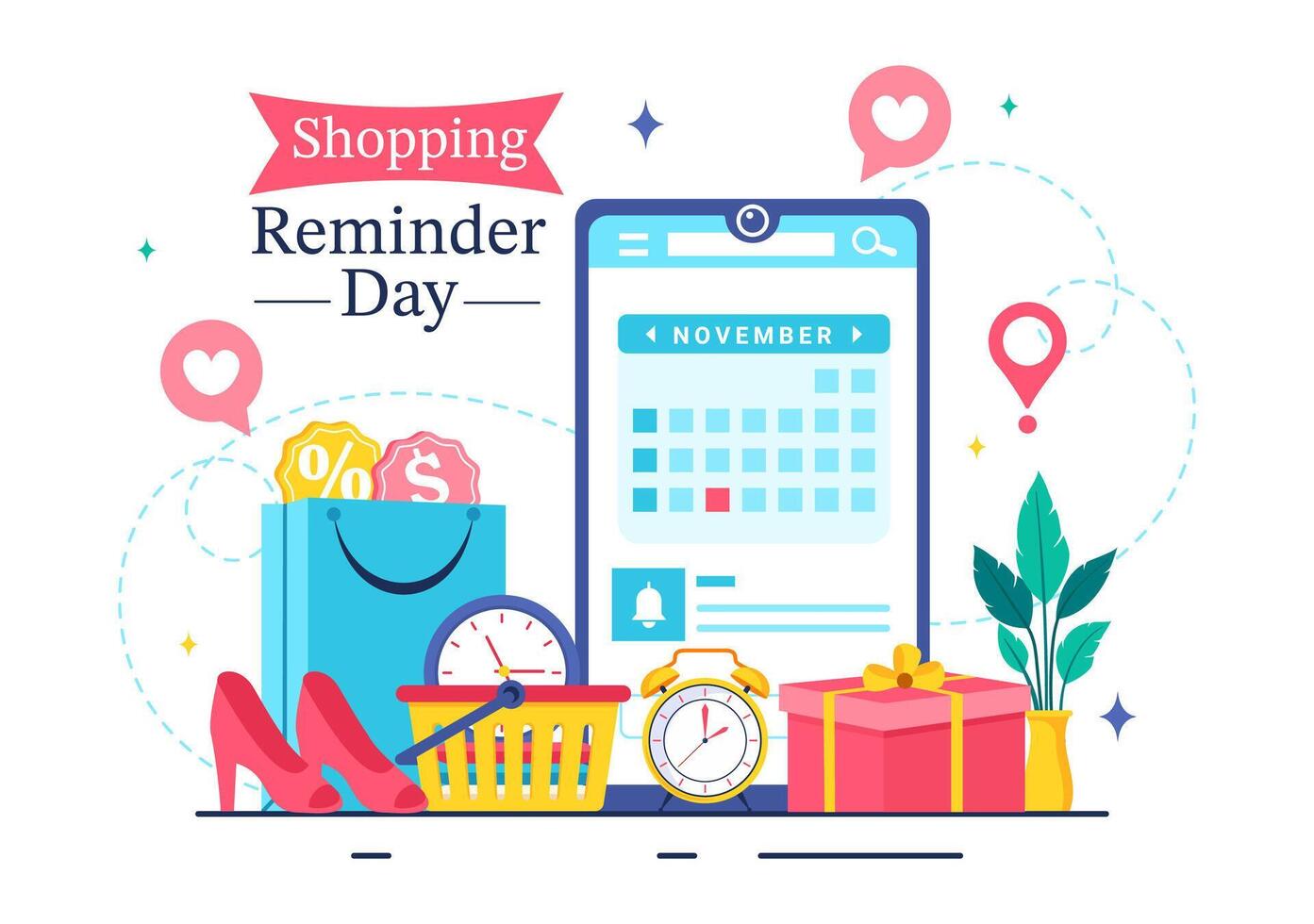 Art for Shopping Reminder Day, Celebrating 26 November with a Paper Bag and Items in Flat Background vector