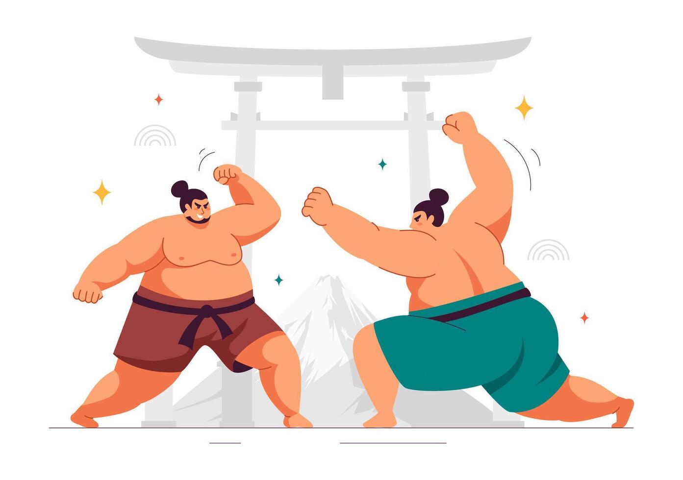 Flat Cartoon Sumo Wrestler Illustration for Japanese Traditional Sport Landing Pages vector