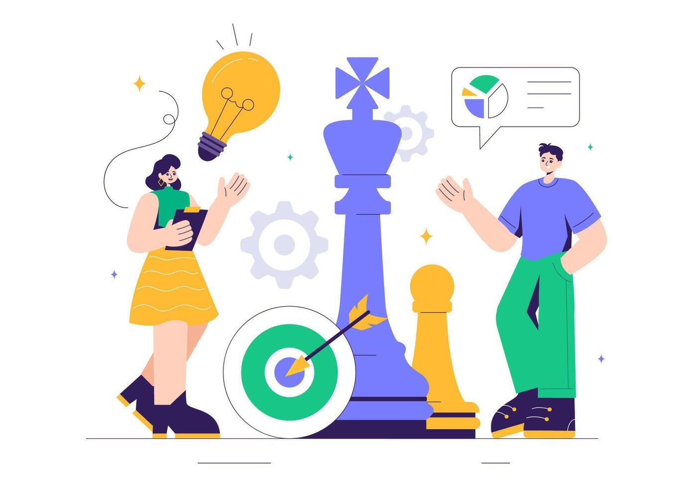 Illustration of a Chess Game with Strategic Moves for Business Success in a Flat Background vector