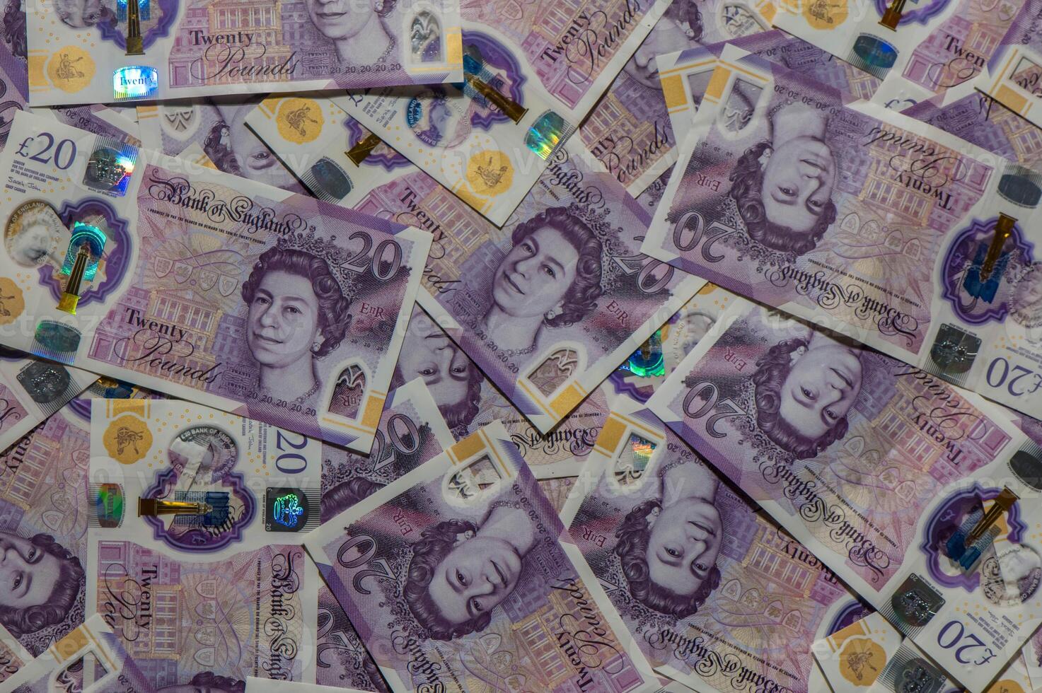 A collection of british sterling twenty pound notes photo