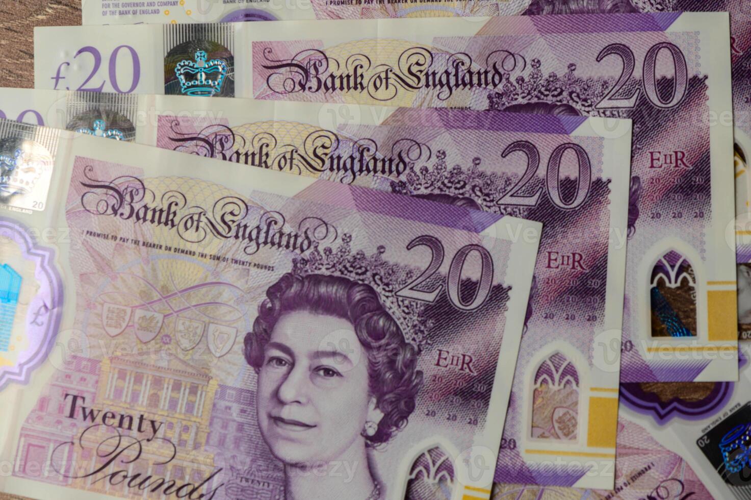 A plan view of pound sterling bank notes. photo