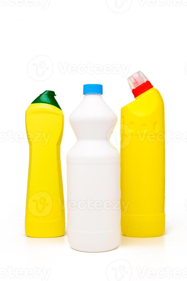 Set of tools for cleaning and disinfection isolated on white. photo