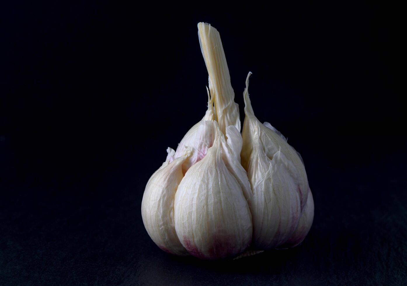 Garlic close up on black board,shallow depth of field, selective focus, macro photo