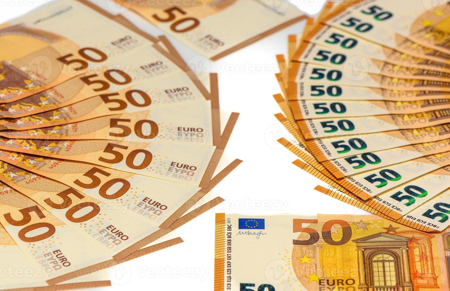 Many european euro money bills. Lot of banknotes of european union currency close up photo