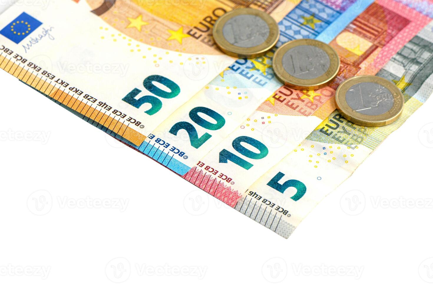 Money as background, euro coins and banknotes photo