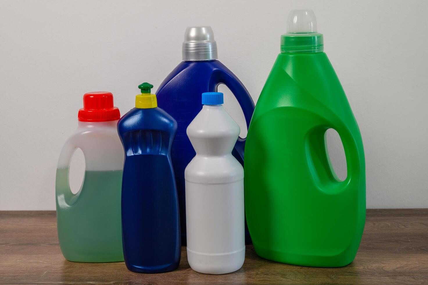 Set of usual plastic bottles from a household - pollution concept photo