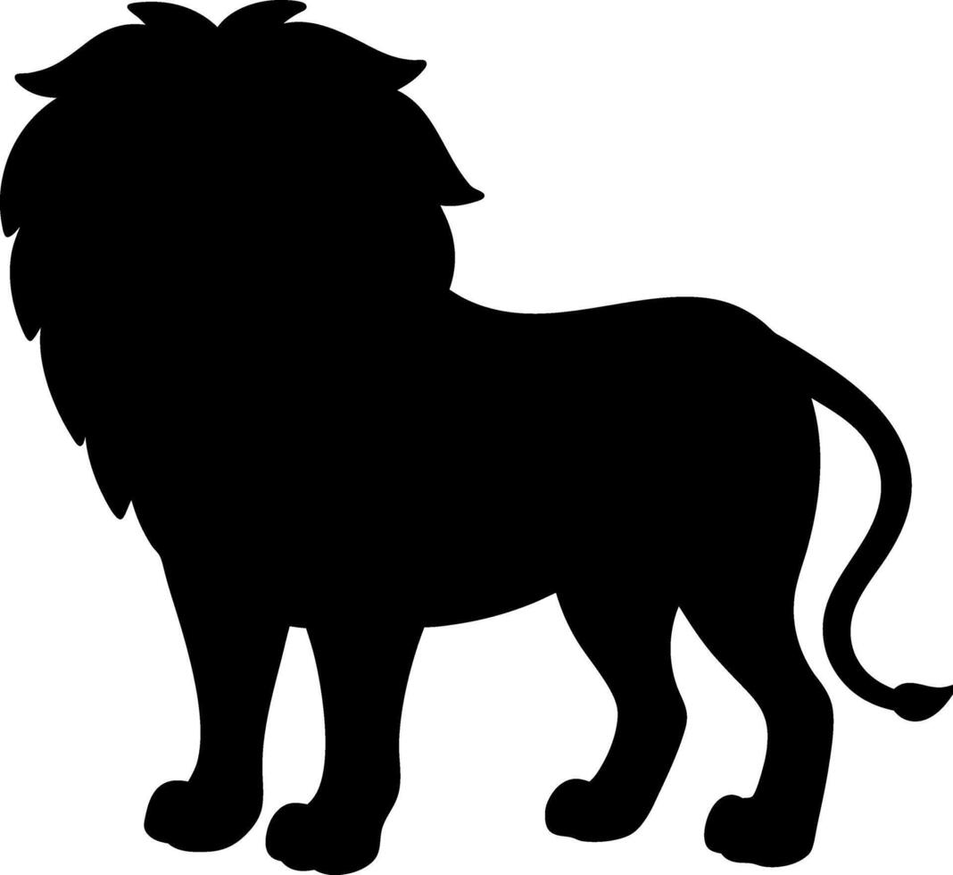 Minimal lion silhouette with full mane, tail detail, and profile stance on isolated background vector