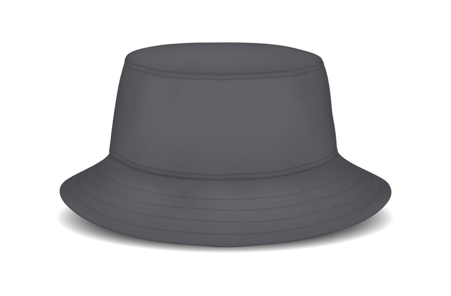 Black bucket hat mockup realistic illustration. Head summer sun protection stylish clothing template 3d model on white background vector