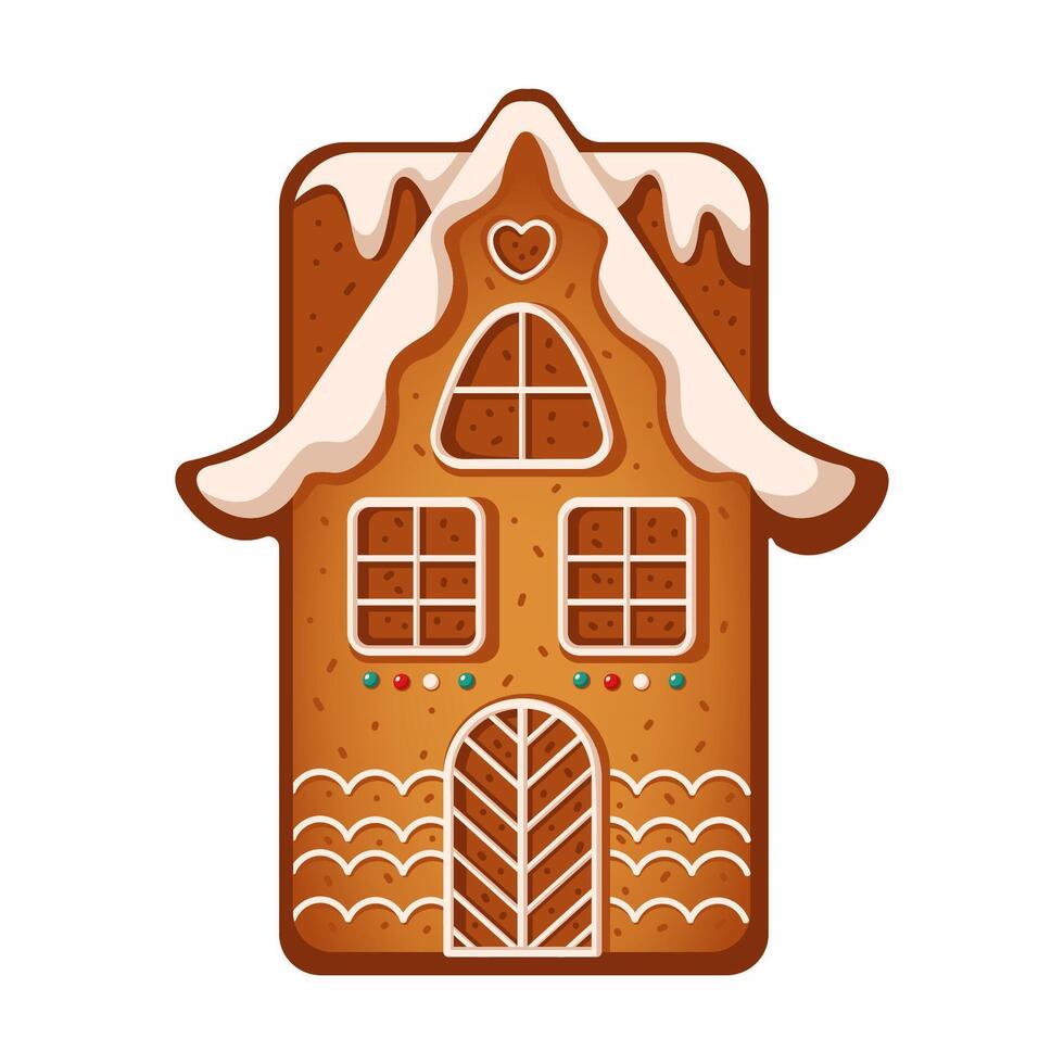 Charming gingerbread house with sugar icing flat color object. Cookie symbolizing spirit of Christmas holidays illustration on white vector