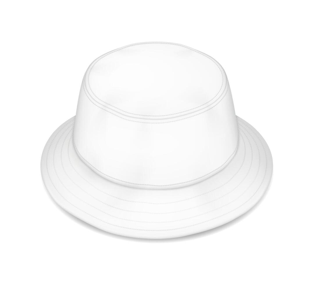 Minimal bucket hat with mockup realistic illustration. Streetwear headgear accessory logo template 3d model on white background vector
