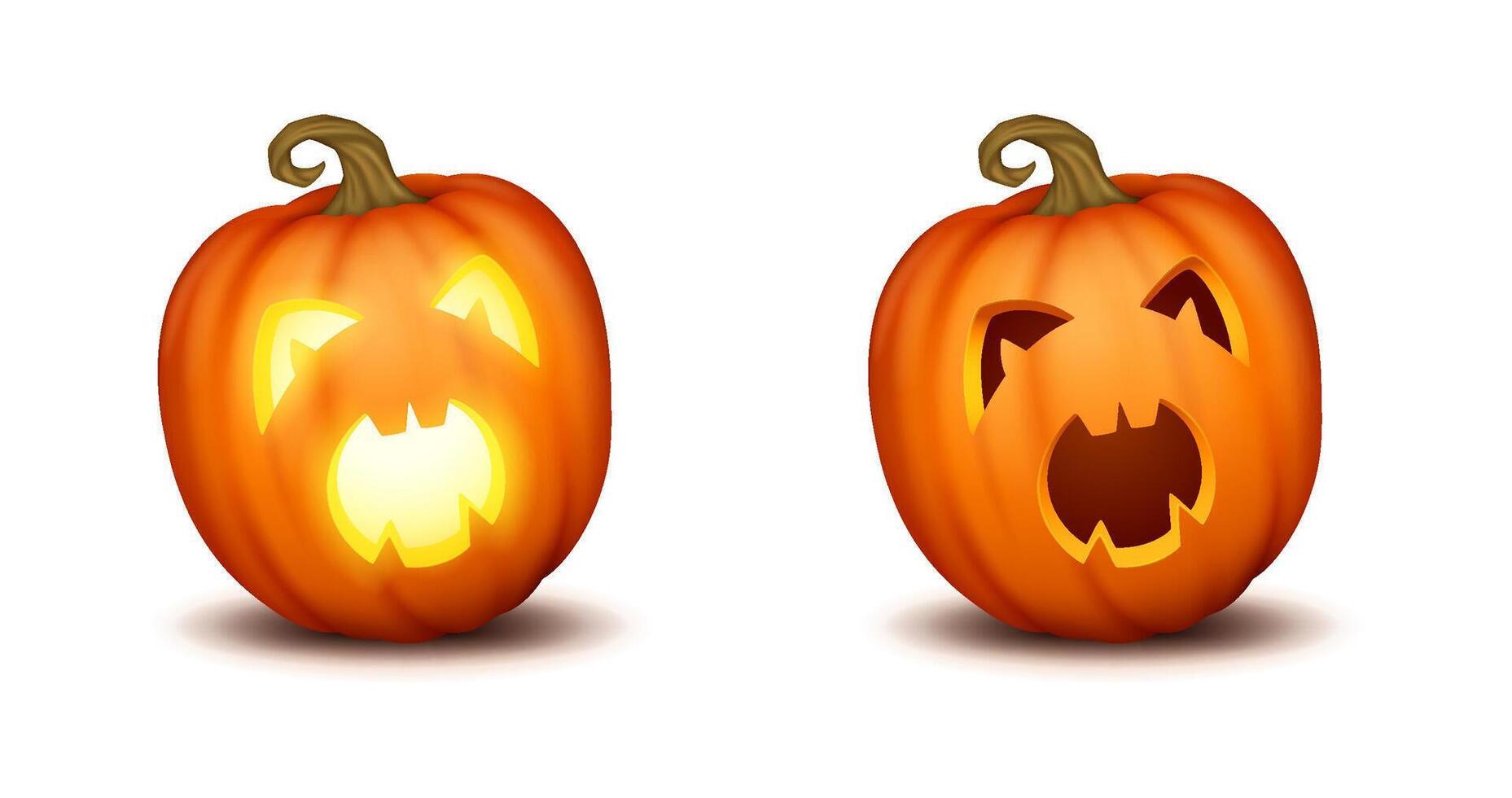 Frightened screaming jack-o-lantern realistic color icons set. Spooky essence of Halloween performing 3d characters on white background vector